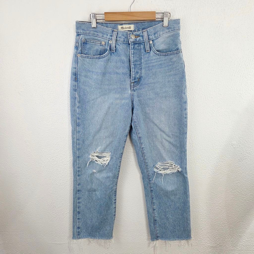Madewell Petite Classic Straight Jeans distressed Hartsville Wash cropped 26P